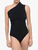 Rick Owens One-shoulder One-piece Swimsuit With Ruffled Neck In Black