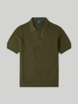 Robert Talbott Knight Short Sleeve Johnny Collar Sweater In Olive