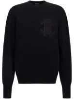 Roberto Cavalli Logo-embroidered Wool Sweatshirt In Black