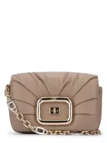 Roger Vivier Logo Engraved Foldover Top Shoulder Bag In Beige