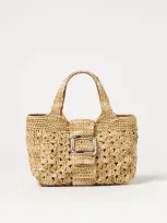 Roger Vivier Logo Engraved Woven Shoulder Bag In Natural