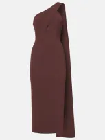 Roland Mouret Asymmetric Drape Heavy Cady Midi Dress In Brown