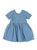 Rufflebutts Baby Girls Knit Short Sleeve Twirl Dress In Countryside Blue