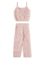 Rylee + Cru Kids' Fuzzy Knitted Top And Pants Set In Pink