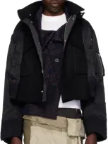 Sacai Black Paneled Bomber Jacket In 001 Black