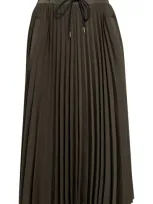 Sacai Pleated Drawstring Midi Skirt In Grün