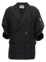 Sacai Windowpane Blazer In Black