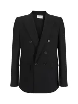 Saint Laurent Double-breasted Wool-gabardine Blazer In Noir