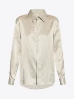 Saint Laurent Striped Silk Shirt In Cream