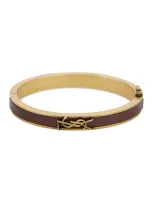 Saint Laurent Brown And Gold Colored Bracelt With Cassandre In Metal And Leather Woman