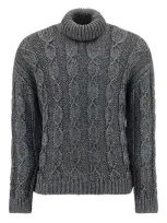 Saint Laurent Cable Knit Long In Grey