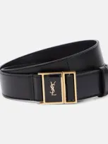 Saint Laurent Cassandre Leather Belt In Schwarz