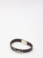 Saint Laurent Cassandre Logo Plaque Bracelet In Brown