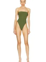 Saint Laurent Strapless Cutout Swimsuit In Cactus