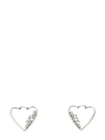 Saint Laurent Embellished Heart Hoop Earrings In Silver