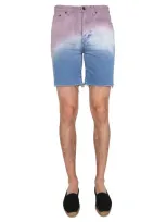 Saint Laurent Gradient Raw Edge Denim Shorts In Multicolour