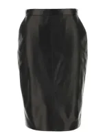 Saint Laurent Midi Leather Skirt In Black