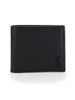 Saint Laurent Logo Leather Wallet In Black