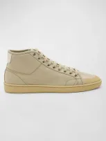 Saint Laurent Nylon Mid-top Court Sneakers In Camel