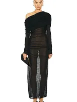 Saint Laurent One Shoulder Gown In Noir