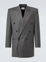 Saint Laurent Pinstripe Wool And Cashmere Blazer In Gray