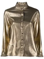 Saint Laurent Ruffled Collar Metallic Blouse In Gelb