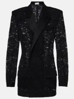 Saint Laurent Satin-trimmed Guipure Lace Tuxedo Jacket In Black