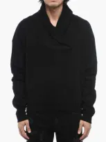 Saint Laurent Shawl Neck Fleeced Cotton Sweatshirt In Black