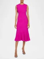 Santorelli Andi Tiered Fringe-trim Tweed Midi Dress In Magenta