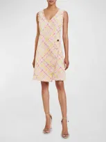 Santorelli Elia Sleeveless Fringe-trim Tweed Midi Dress In Petal Pink