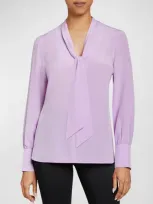 Santorelli Francis Tie-neck Crepe De Chine Blouse In Lavender