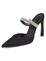 Schutz Pearl Suede Crystal-knot Mule Pumps In Black