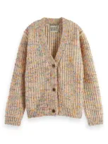 Scotch & Soda Kids' Mélange V-neck Cardigan In Rainbow Melange