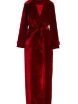 Sergio Hudson Oversized Double-breasted Velvet Trench Coat In Red