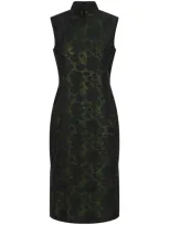 Shanghai Tang Floral-lattice Silk Qipao Dress In Black