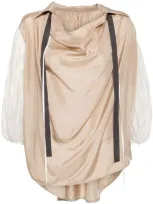 Shanshan Ruan Three-quarter Length Pleated Blouse In Neutrals