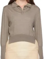 Simone Rocha Crystal-embellished Wool-blend Polo Jumper In Beige