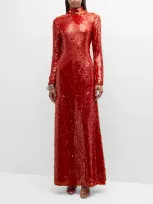 Simonmiller Sculpty Fluted Sequin Maxi Dress In Chili