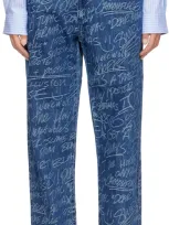 Sky High Farm Workwear Navy Ks Graffiti Straight Leg Jeans In Dark Blue