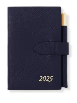 Smythson Panama Leather Wafer Diary And Pencil In Navy