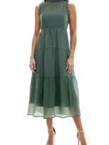 Socialite Crinkle Tiered Sleeveless Midi Dress In Sage