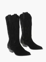 Sonora Suede Cowboy Mid Western Boots With Crystals In Black