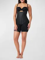 Spanx Super Sculpt Open-bust Mid-thigh Bodysuit In Very Black