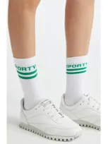 Sporty And Rich Sporty & Rich Bold Logo Stripe Cotton Blend Crew Socks In White