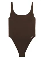 Sporty And Rich Carla Logo-print Swimsuit In Brown