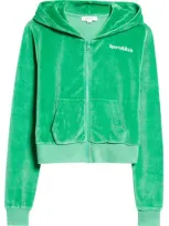 Sporty And Rich Sporty & Rich Health Cotton Velour Graphic Zip-up Hoodie In Verde