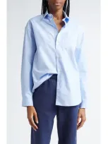 Sporty And Rich Sporty & Rich Hotel Du Cap Oversize Stripe Cotton Button-up Shirt In Blue/white Thin Stripe