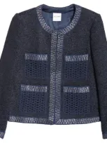 St John St. John Collection Openwork Pocket Metallic Tweed Jacket In Royal Blue/lurex Multi