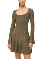 Staud Raquel Metallic Long Sleeve Sweater Dress In Metallic Gold