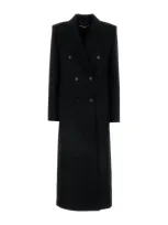 Stella Mccartney Long Double Breasted Wool Overcoat In Black